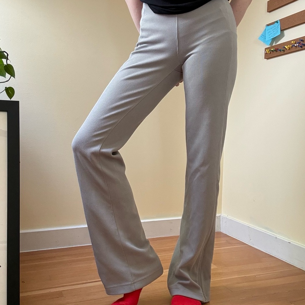 Lululemon Softstreme Brushed Ribbed Flare Pants w/ Zip Ankle, Beige Gray